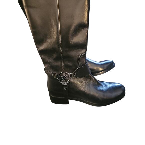 Michael Kors Black Leather Fulton Knee High Tall Riding Boots silver logo sz 6.5 - Picture 5 of 6
